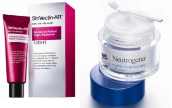 스트라이벡틴 AR 어드밴스드 레티놀 나이트 트리트먼트(사진 좌), 뉴트로지나 나이트 크림(사진 우). ⓒ 각사