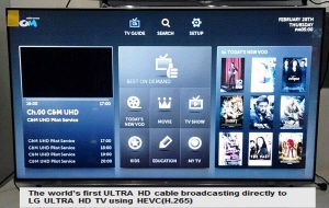  7일부터 미국에서 열리는 'CES 2014' LG부스에 전시 중인 소프트웨어 방식의 씨앤앰 UHD TV. ⓒ 씨앤앰