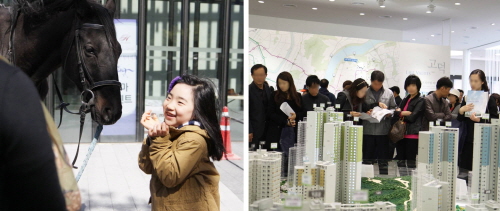  지난 주말 현대건설과 삼성물산이 분양하는 '고덕 래미안 힐스테이트' 모델하우스에서 청마의 해를 기념한 승마이벤트가 진행됐다. ⓒ 삼성물산