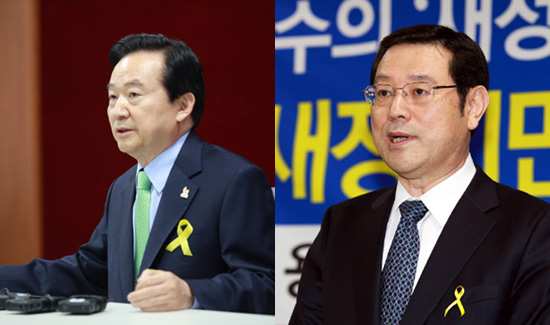  강운태 광주시장과 이용섭 의원은 3일 오전 광주시의회 브리필실에서 각자 기자회견을 열고 새정치민주연합 수뇌부의 광주시장 전략공천을 받아들일 수 없다며  탈당을 선언했다. 이들은 중앙당의 횡포에 맞서 싸우겠다고 말했다.=김성태 기자