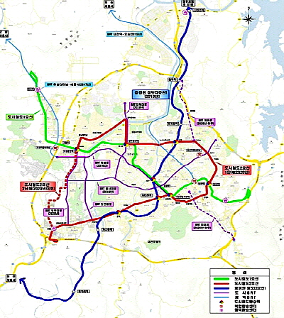  대전도시철도 2호선 노선도 및 충청권 고속철도 노선도. ⓒ 대전광역시