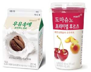  우유속에 모카치노(사진 좌), 도마슈노 체리복숭아(사진 우). ⓒ 매일유업