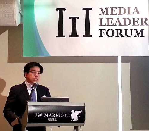  김국진 미디어미래연구소장은 25일 열린 미디어리더스포럼을 통해 안전 사회를 위한 미디어의 역할에 대해 강연하고 있다. ⓒ 프라임경제