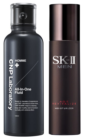  CNP차앤박화장품 CNP 올인원 플루이드(좌), SK-II MEN 에이지 리바이탈라이즈 모이스쳐라이저(우). ⓒ 각사